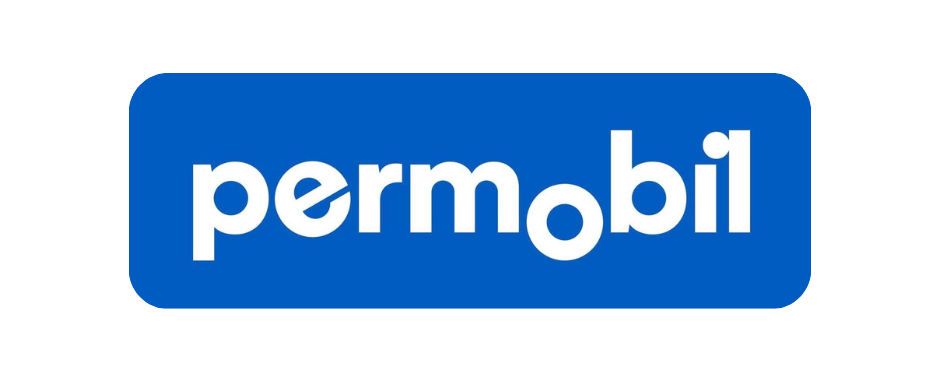 The image features the **Permobil** logo, which consists of the brand name "permobil" written in a modern, rounded, lowercase font. The text is white and set against a solid blue rectangular background with rounded corners. The letter "o" in "mobil" is stylized, giving the logo a distinct and recognizable look.  

Permobil is a well-known company specializing in power wheelchairs, seating solutions, and mobility aids, catering to individuals with disabilities to enhance their independence and quality of life. The design of the logo conveys a clean, professional, and innovative brand identity.